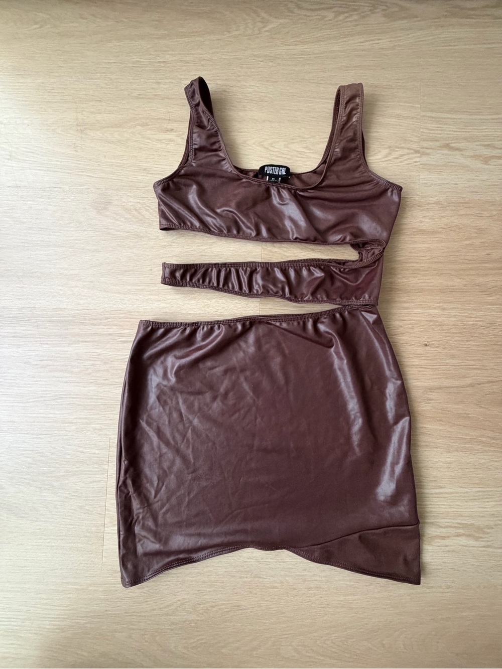 POSTER GIRL Chocolate Brown Faux Leather Cutout Mini Set